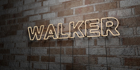 WALKER - Glowing Neon Sign on stonework wall - 3D rendered royalty free stock illustration.  Can be used for online banner ads and direct mailers..