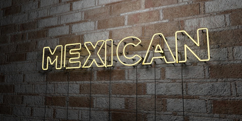 Fototapeta na wymiar MEXICAN - Glowing Neon Sign on stonework wall - 3D rendered royalty free stock illustration. Can be used for online banner ads and direct mailers..
