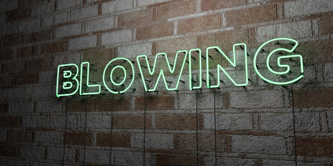 BLOWING - Glowing Neon Sign on stonework wall - 3D rendered royalty free stock illustration.  Can be used for online banner ads and direct mailers..