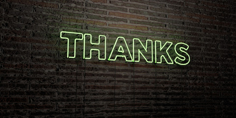 THANKS -Realistic Neon Sign on Brick Wall background - 3D rendered royalty free stock image. Can be used for online banner ads and direct mailers..