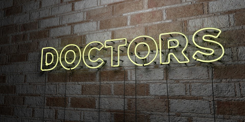 Fototapeta na wymiar DOCTORS - Glowing Neon Sign on stonework wall - 3D rendered royalty free stock illustration. Can be used for online banner ads and direct mailers..