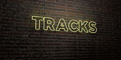 TRACKS -Realistic Neon Sign on Brick Wall background - 3D rendered royalty free stock image. Can be used for online banner ads and direct mailers..