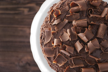 Delicious chocolate cake, closeup