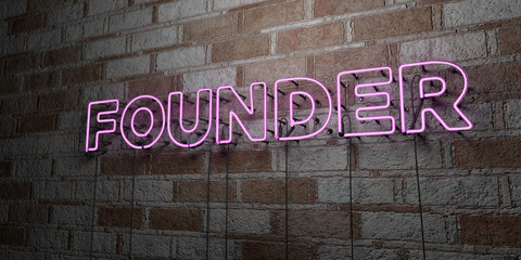 FOUNDER - Glowing Neon Sign on stonework wall - 3D rendered royalty free stock illustration.  Can be used for online banner ads and direct mailers..
