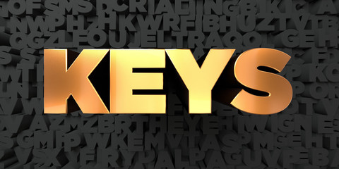 Keys - Gold text on black background - 3D rendered royalty free stock picture. This image can be used for an online website banner ad or a print postcard.