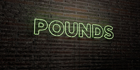 POUNDS -Realistic Neon Sign on Brick Wall background - 3D rendered royalty free stock image. Can be used for online banner ads and direct mailers..