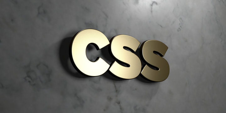 Css - Gold sign mounted on glossy marble wall  - 3D rendered royalty free stock illustration. This image can be used for an online website banner ad or a print postcard.