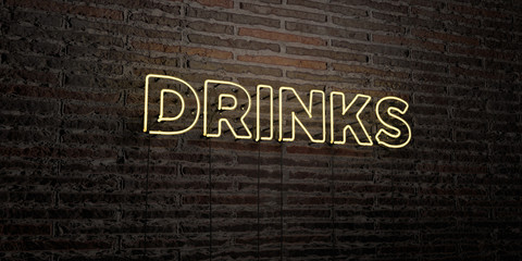 DRINKS -Realistic Neon Sign on Brick Wall background - 3D rendered royalty free stock image. Can be used for online banner ads and direct mailers..