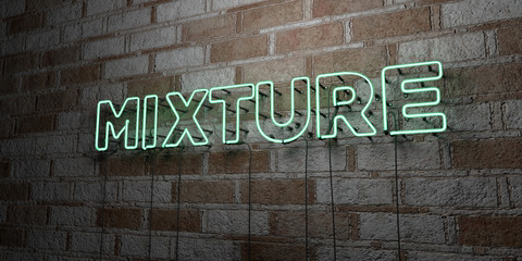 MIXTURE - Glowing Neon Sign on stonework wall - 3D rendered royalty free stock illustration.  Can be used for online banner ads and direct mailers..