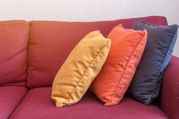 decorative of pillows on casual sofa in living room