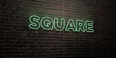 SQUARE -Realistic Neon Sign on Brick Wall background - 3D rendered royalty free stock image. Can be used for online banner ads and direct mailers..