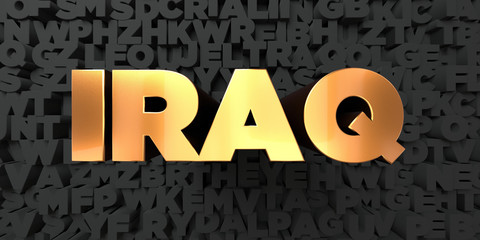 Iraq - Gold text on black background - 3D rendered royalty free stock picture. This image can be used for an online website banner ad or a print postcard.
