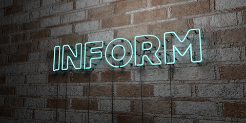 INFORM - Glowing Neon Sign on stonework wall - 3D rendered royalty free stock illustration.  Can be used for online banner ads and direct mailers..