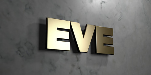 Eve - Gold sign mounted on glossy marble wall  - 3D rendered royalty free stock illustration. This image can be used for an online website banner ad or a print postcard.