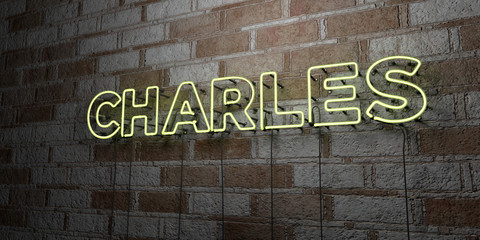 Fototapeta na wymiar CHARLES - Glowing Neon Sign on stonework wall - 3D rendered royalty free stock illustration. Can be used for online banner ads and direct mailers..