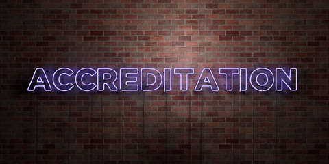 ACCREDITATION - fluorescent Neon tube Sign on brickwork - Front view - 3D rendered royalty free stock picture. Can be used for online banner ads and direct mailers.. - obrazy, fototapety, plakaty