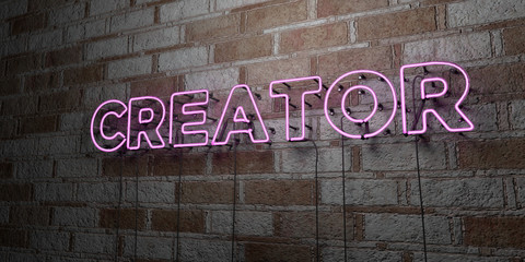 CREATOR - Glowing Neon Sign on stonework wall - 3D rendered royalty free stock illustration.  Can be used for online banner ads and direct mailers..