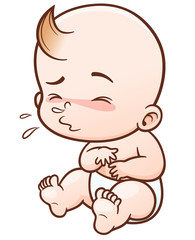 Vector Illustration of Cartoon Cute Baby Sick