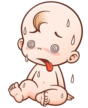 Vector Illustration of Cartoon Cute Baby in Hot Weather