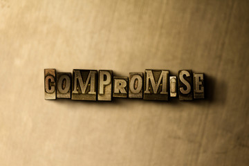 COMPROMISE - close-up of grungy vintage typeset word on metal backdrop. Royalty free stock illustration.  Can be used for online banner ads and direct mail.