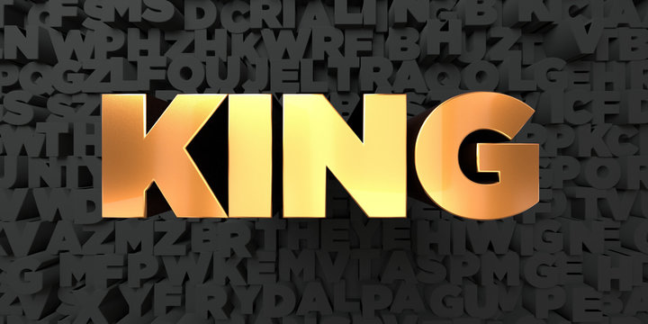 King - Gold text on black background - 3D rendered royalty free stock picture. This image can be used for an online website banner ad or a print postcard.