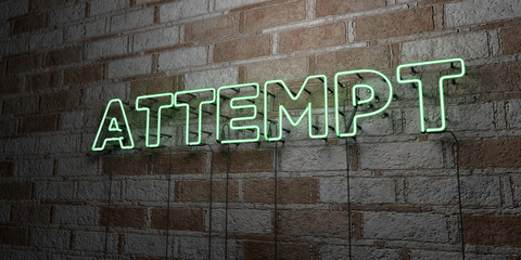 ATTEMPT - Glowing Neon Sign on stonework wall - 3D rendered royalty free stock illustration.  Can be used for online banner ads and direct mailers..