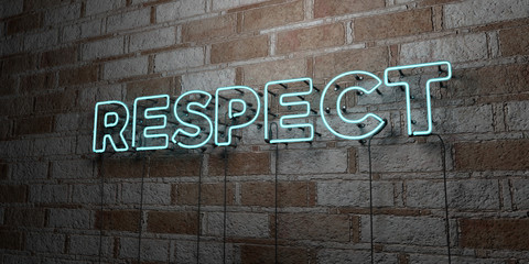 RESPECT - Glowing Neon Sign on stonework wall - 3D rendered royalty free stock illustration.  Can be used for online banner ads and direct mailers..