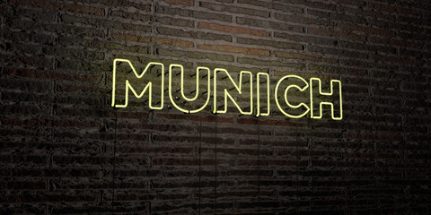 MUNICH -Realistic Neon Sign on Brick Wall background - 3D rendered royalty free stock image. Can be used for online banner ads and direct mailers..