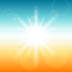 star burst and lens flare in orange color background (vector)