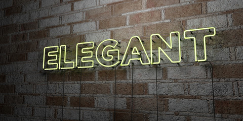 Fototapeta na wymiar ELEGANT - Glowing Neon Sign on stonework wall - 3D rendered royalty free stock illustration. Can be used for online banner ads and direct mailers..