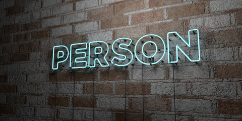 PERSON - Glowing Neon Sign on stonework wall - 3D rendered royalty free stock illustration.  Can be used for online banner ads and direct mailers..