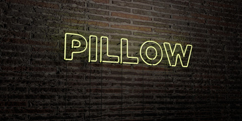 PILLOW -Realistic Neon Sign on Brick Wall background - 3D rendered royalty free stock image. Can be used for online banner ads and direct mailers..