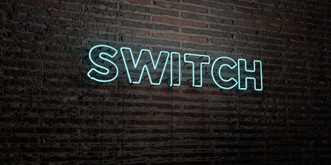 SWITCH -Realistic Neon Sign on Brick Wall background - 3D rendered royalty free stock image. Can be used for online banner ads and direct mailers..