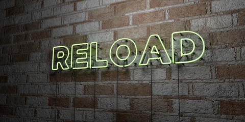 RELOAD - Glowing Neon Sign on stonework wall - 3D rendered royalty free stock illustration.  Can be used for online banner ads and direct mailers..