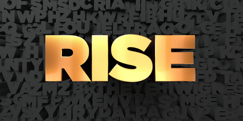 Rise - Gold text on black background - 3D rendered royalty free stock picture. This image can be used for an online website banner ad or a print postcard.