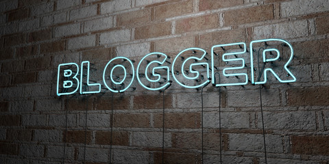 BLOGGER - Glowing Neon Sign on stonework wall - 3D rendered royalty free stock illustration.  Can be used for online banner ads and direct mailers..