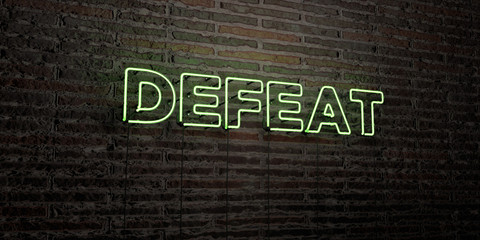 DEFEAT -Realistic Neon Sign on Brick Wall background - 3D rendered royalty free stock image. Can be used for online banner ads and direct mailers..