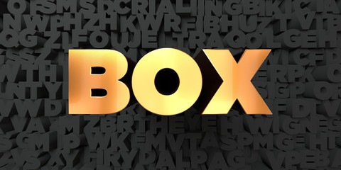 Box - Gold text on black background - 3D rendered royalty free stock picture. This image can be used for an online website banner ad or a print postcard.
