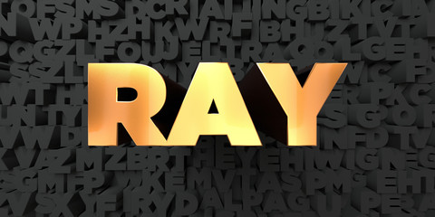 Ray - Gold text on black background - 3D rendered royalty free stock picture. This image can be used for an online website banner ad or a print postcard.