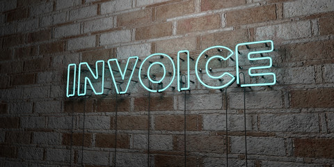 Fototapeta na wymiar INVOICE - Glowing Neon Sign on stonework wall - 3D rendered royalty free stock illustration. Can be used for online banner ads and direct mailers..