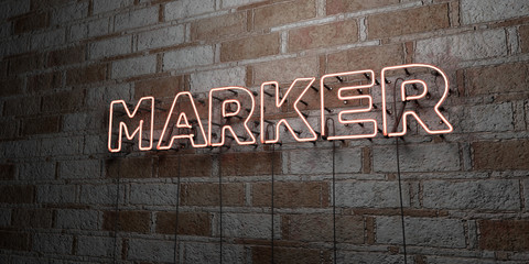Fototapeta premium MARKER - Glowing Neon Sign on stonework wall - 3D rendered royalty free stock illustration. Can be used for online banner ads and direct mailers..