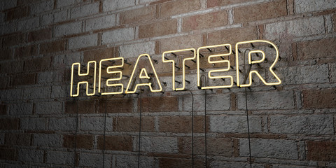 HEATER - Glowing Neon Sign on stonework wall - 3D rendered royalty free stock illustration.  Can be used for online banner ads and direct mailers..