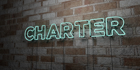 CHARTER - Glowing Neon Sign on stonework wall - 3D rendered royalty free stock illustration.  Can be used for online banner ads and direct mailers..
