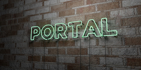 PORTAL - Glowing Neon Sign on stonework wall - 3D rendered royalty free stock illustration.  Can be used for online banner ads and direct mailers..