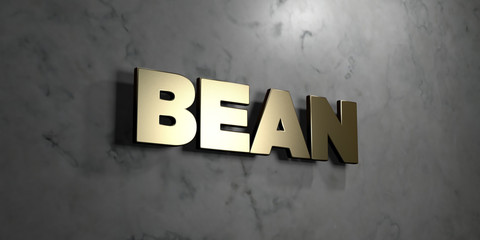 Bean - Gold sign mounted on glossy marble wall  - 3D rendered royalty free stock illustration. This image can be used for an online website banner ad or a print postcard.