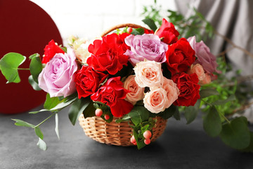 Beautiful roses bouquet on table
