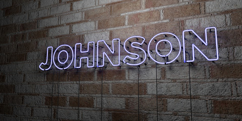 JOHNSON - Glowing Neon Sign on stonework wall - 3D rendered royalty free stock illustration.  Can be used for online banner ads and direct mailers..