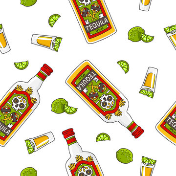 Pattern of a bottle of tequila and lime