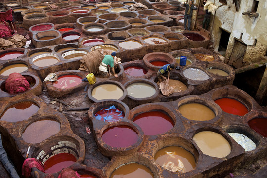 Men at work in the Tanneries, Medina, Fez, Morocco