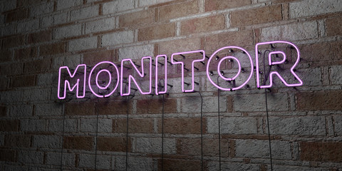 MONITOR - Glowing Neon Sign on stonework wall - 3D rendered royalty free stock illustration.  Can be used for online banner ads and direct mailers..